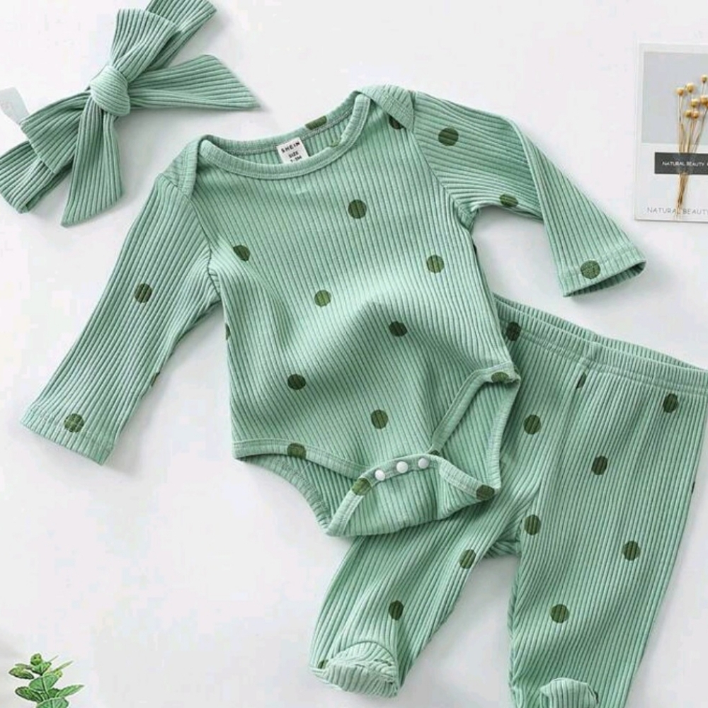 Baby Girl Polka Dot Print Sleep Bodysuit & Footed Sleep Pants & Headband